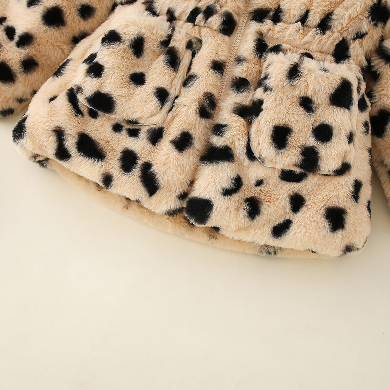 Talvine laste leopardimustriga villane kampsun Uus puuvillane mantel Jänese kõrva kapuutsiga tõmblukuga vöökoht kokkutõmbuv paks jope