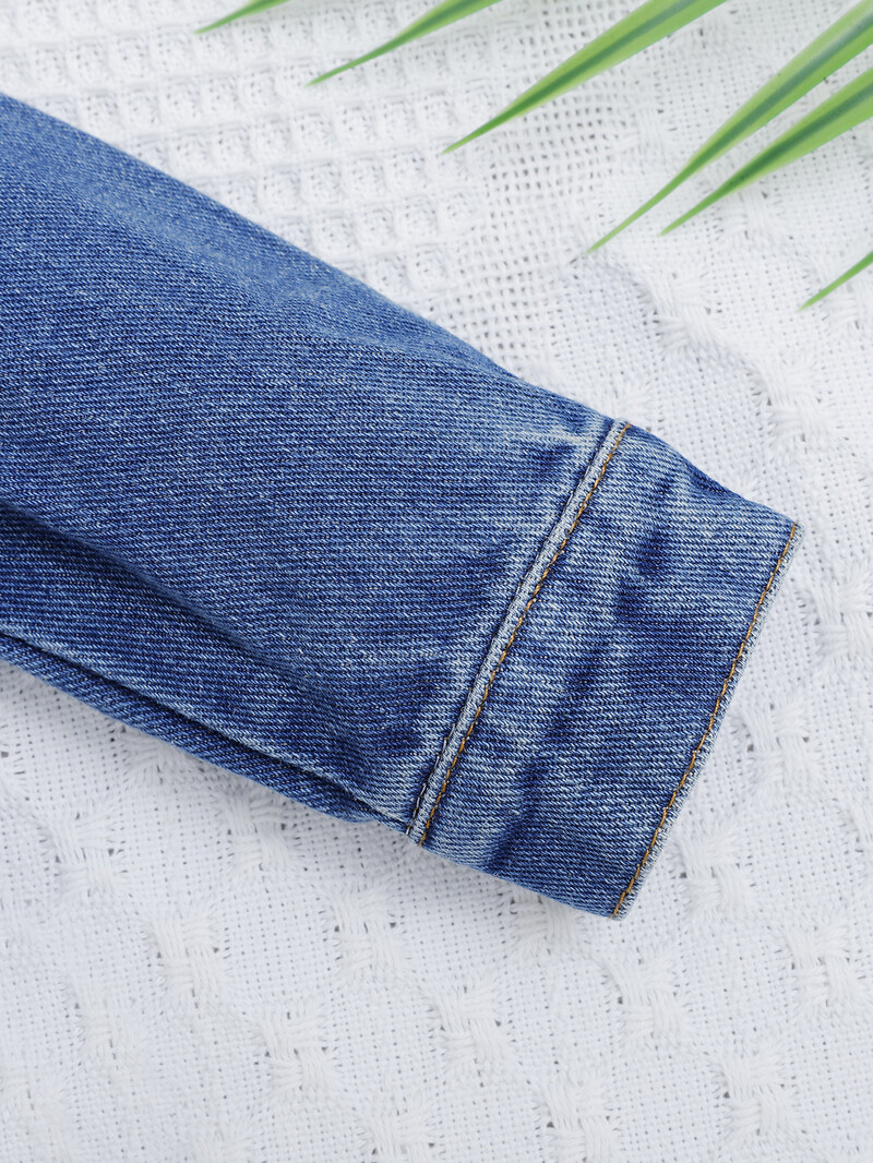 Tüdruku teksajakk beebi laps kevad-sügis reväär ees tasku tupsupea väike valge pandlaga teksasinine