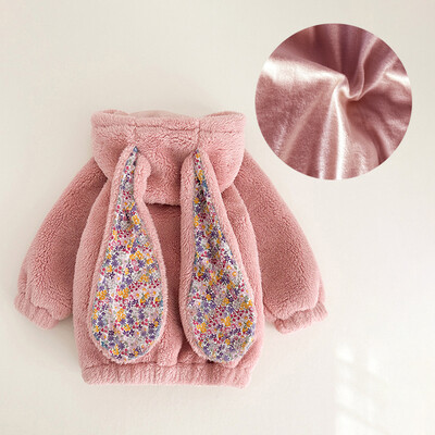 Tüdrukute jakid 1-7 a. kevadtalvel fliisist väikelapsele, soe jänese kapuutsiga mantel Lastele tüdrukutele pikad ülerõivad beebiriided