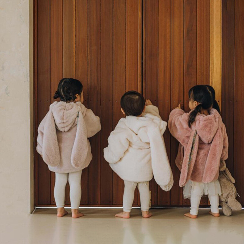 Tüdrukute jakid 1-7 a. kevadtalvel fliisist väikelapsele, soe jänese kapuutsiga mantel Lastele tüdrukutele pikad ülerõivad beebiriided