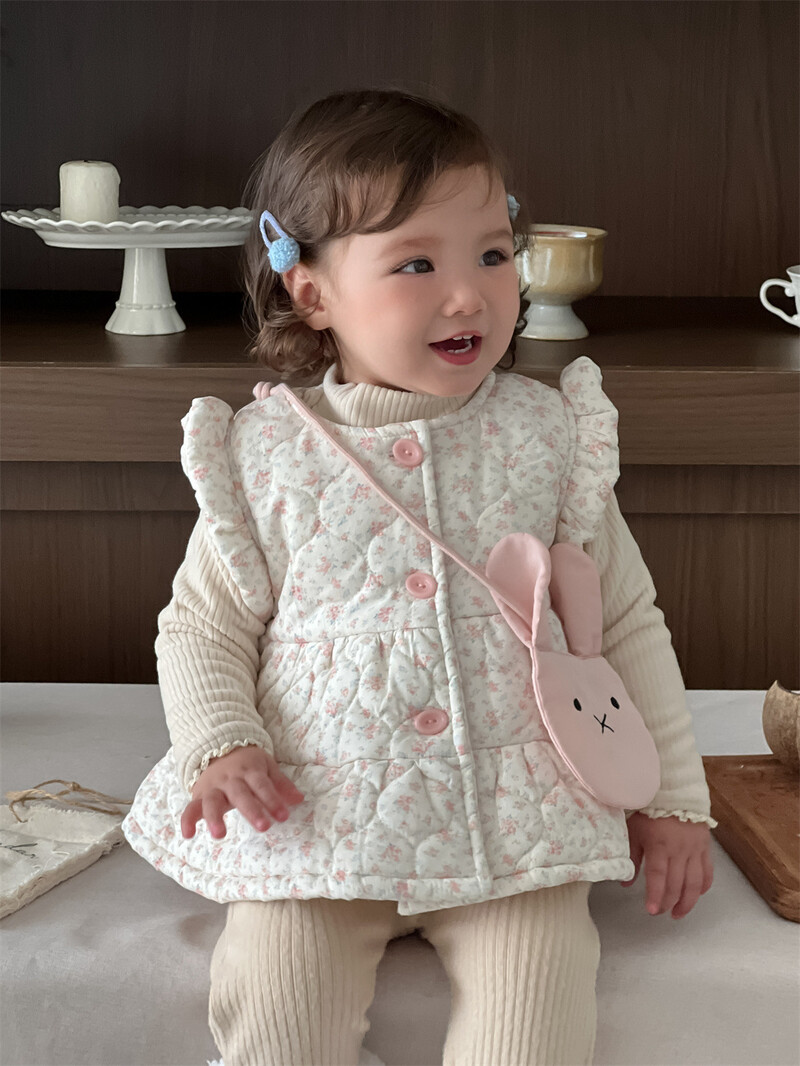 2025. aasta talvine uus beebitüdruku armas armas lilleline vest pluss sametine paks väikelapse soe varrukateta mantel tüdrukutele polsterdatud jope