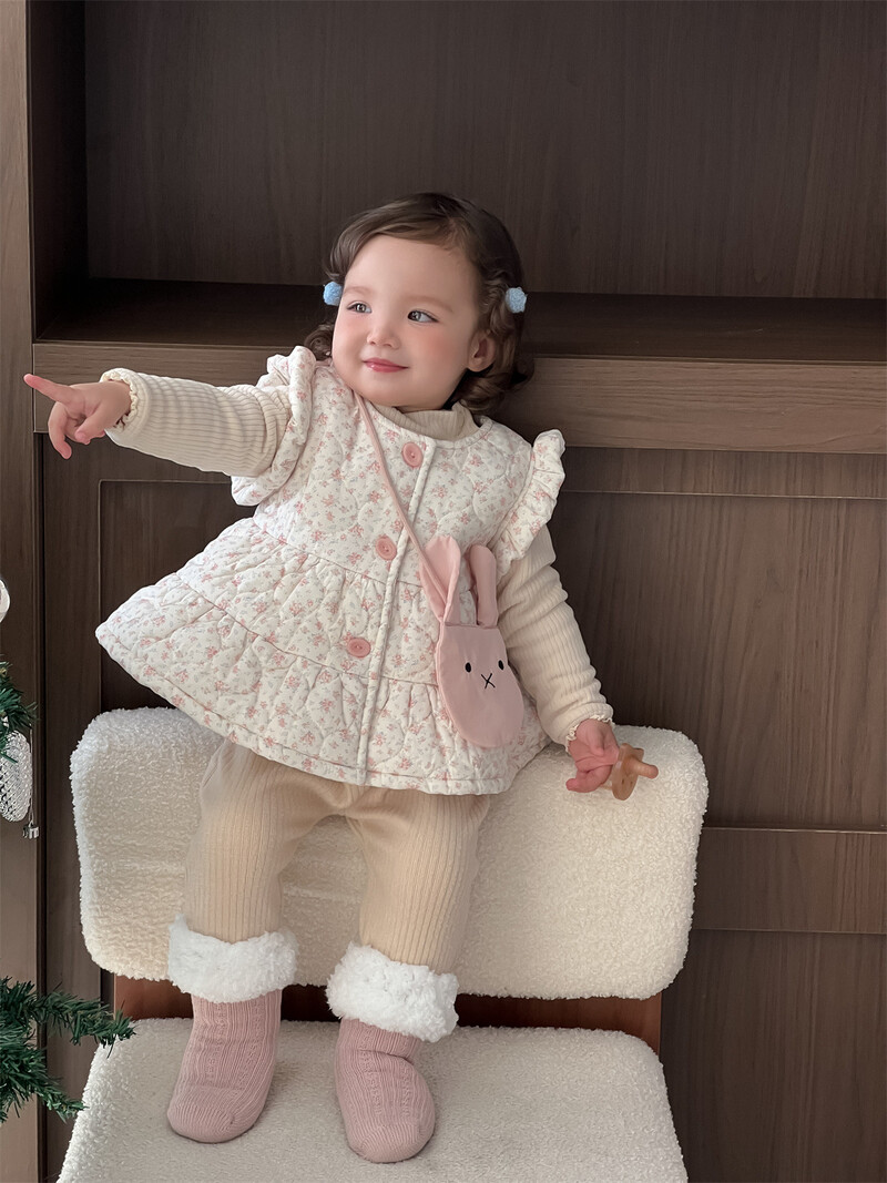 2025. aasta talvine uus beebitüdruku armas armas lilleline vest pluss sametine paks väikelapse soe varrukateta mantel tüdrukutele polsterdatud jope