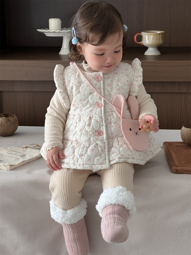 2025. aasta talvine uus beebitüdruku armas armas lilleline vest pluss sametine paks väikelapse soe varrukateta mantel tüdrukutele polsterdatud jope