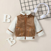 1-3Y 2024 Baby Boys talvine pikkade varrukatega kilpkonna kaelus, soe korallidest sametjakk ja tõmblukuga ülerõivad