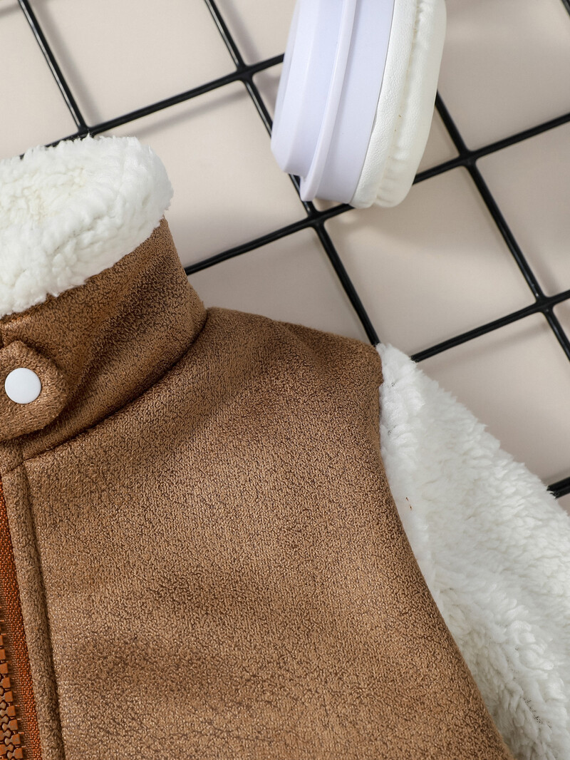 1-3Y 2024 Baby Boys talvine pikkade varrukatega kilpkonna kaelus, soe korallidest sametjakk ja tõmblukuga ülerõivad