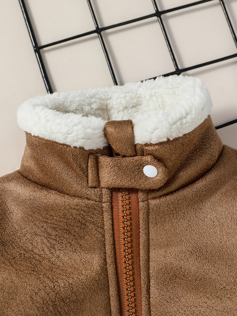 1-3Y 2024 Baby Boys talvine pikkade varrukatega kilpkonna kaelus, soe korallidest sametjakk ja tõmblukuga ülerõivad