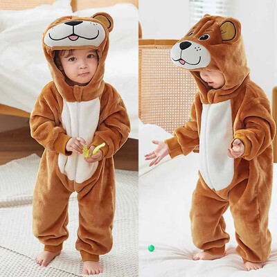 Vastsündinud lapsed Ahv Kigurumi pidžaamad Talvine paks beebitekk Sussid väikelaste imikute riided kapuutsiga loomade pidžaamad magamisriided