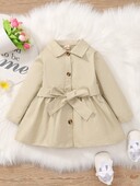 Kevadine ja sügisene täiskuu tüdrukule beebi revääriga pealismantel Briti stiilis aprikoos Lihtsa rinnaga pikkade varrukatega vöö.