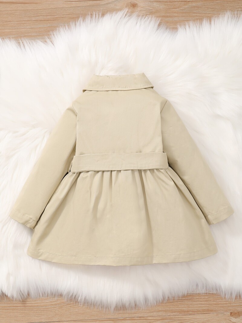 Kevadine ja sügisene täiskuu tüdrukule beebi revääriga pealismantel Briti stiilis aprikoos Lihtsa rinnaga pikkade varrukatega vöö.