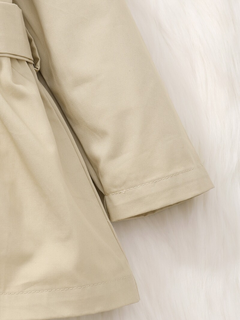 Kevadine ja sügisene täiskuu tüdrukule beebi revääriga pealismantel Briti stiilis aprikoos Lihtsa rinnaga pikkade varrukatega vöö.