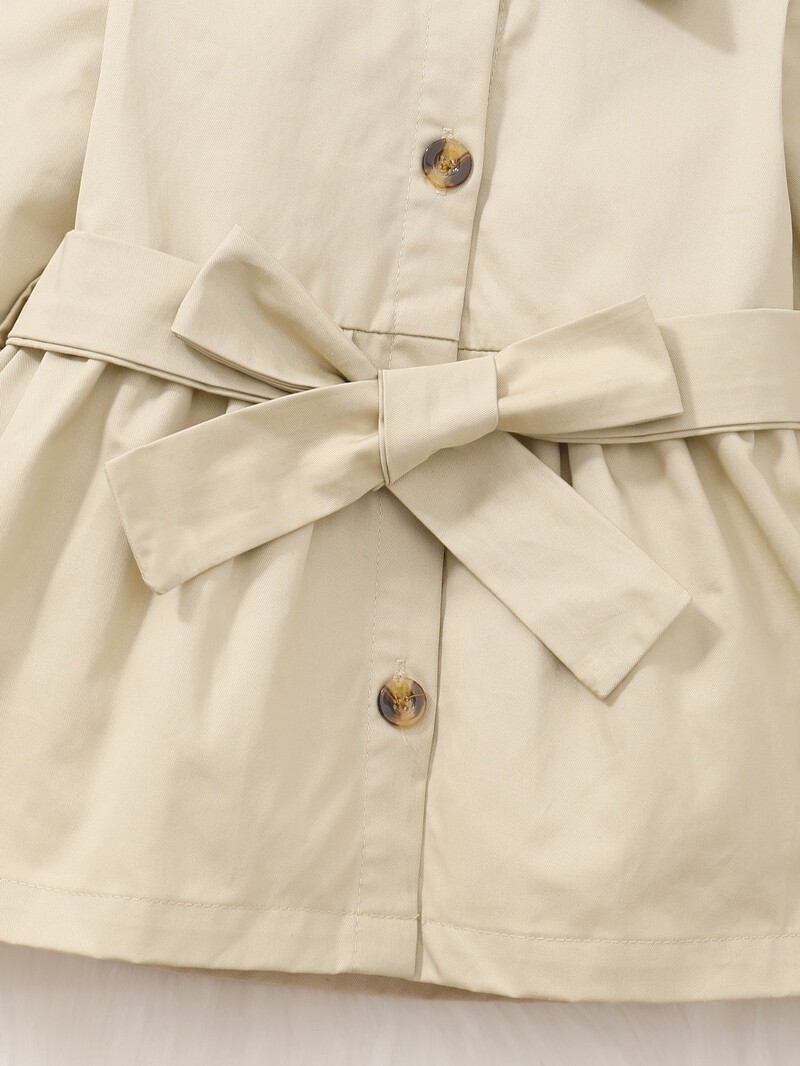 Kevadine ja sügisene täiskuu tüdrukule beebi revääriga pealismantel Briti stiilis aprikoos Lihtsa rinnaga pikkade varrukatega vöö.