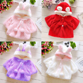 4 värvi talvejope tüdrukutele Sweet ühevärviline Rabbit Ear kapuutsiga soe villane kampsun, mis sobib lasteriietega vanuses 0-3