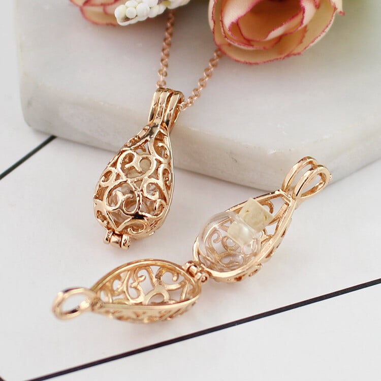 Mažas vandens lašo stiklinis rutulys gali būti atidarytas tuščiaviduris nuotraukų dėžutės pakabukas raktikaulio grandinėlė Magic Box pakabukas palinkėjimų buteliukas karoliai dovana moteriai