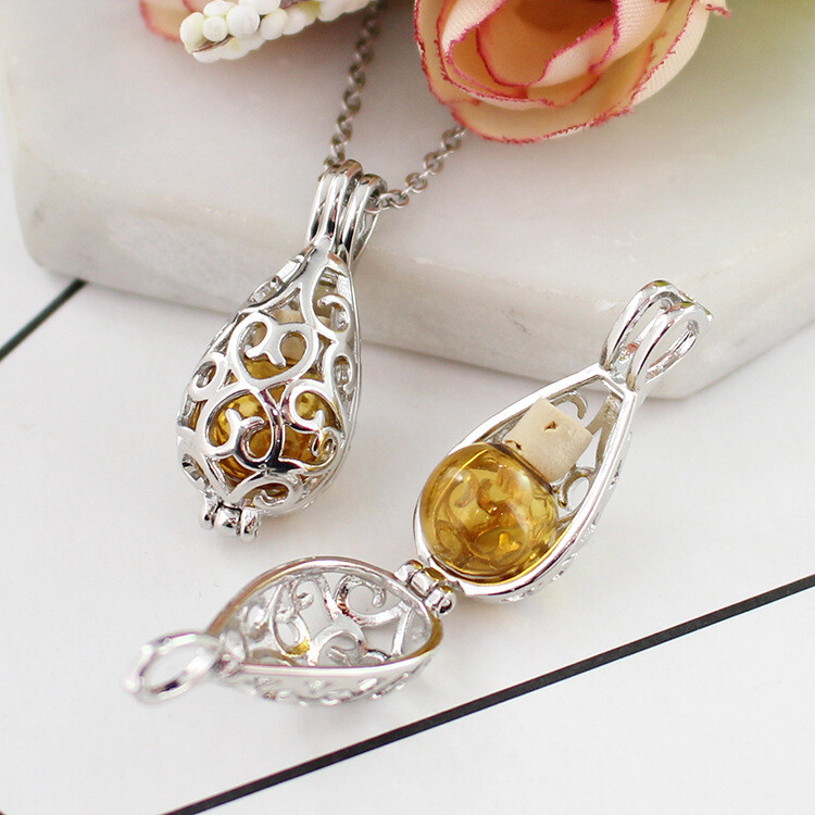 Mažas vandens lašo stiklinis rutulys gali būti atidarytas tuščiaviduris nuotraukų dėžutės pakabukas raktikaulio grandinėlė Magic Box pakabukas palinkėjimų buteliukas karoliai dovana moteriai