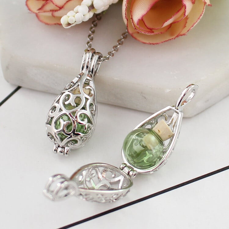 Mažas vandens lašo stiklinis rutulys gali būti atidarytas tuščiaviduris nuotraukų dėžutės pakabukas raktikaulio grandinėlė Magic Box pakabukas palinkėjimų buteliukas karoliai dovana moteriai