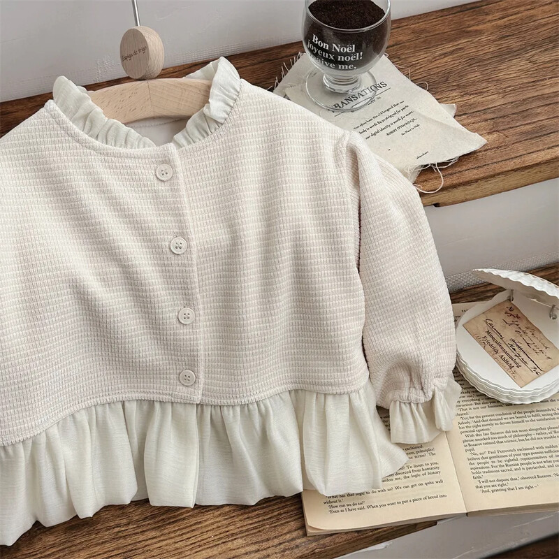 4503 Beebimantel, Sügis 2024 Uus Korea beebitüdruku mantel, šifoonist lapiline kardigan mantlitopsid