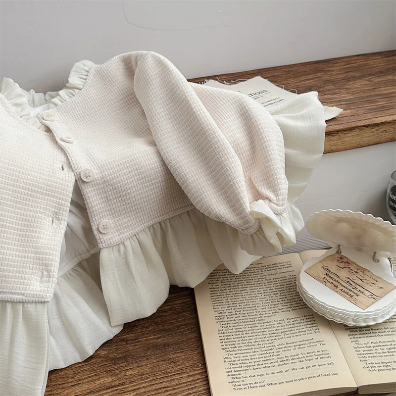 4503 Beebimantel, Sügis 2024 Uus Korea beebitüdruku mantel, šifoonist lapiline kardigan mantlitopsid