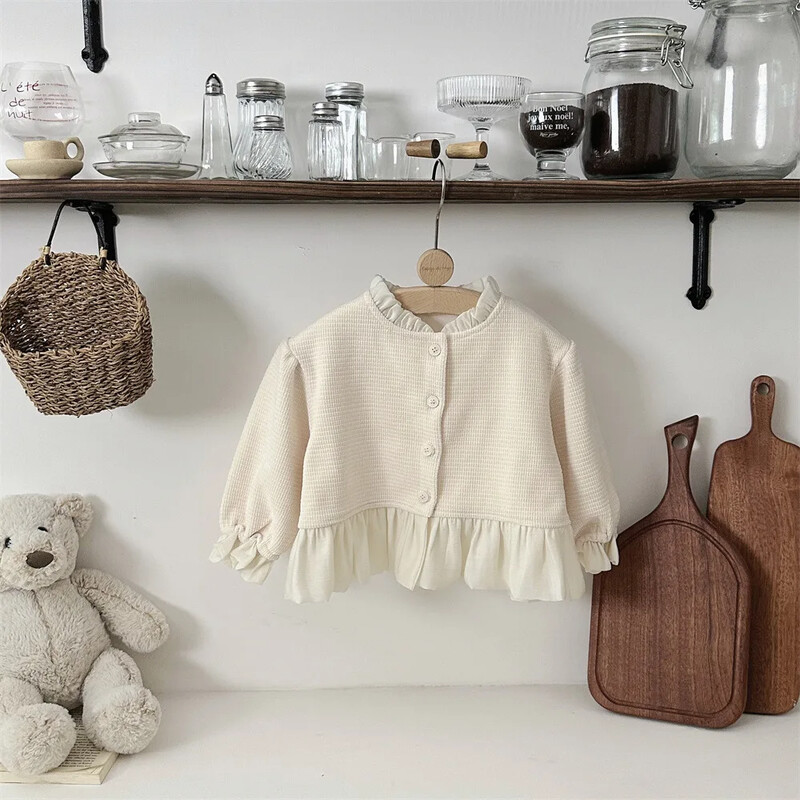 4503 Beebimantel, Sügis 2024 Uus Korea beebitüdruku mantel, šifoonist lapiline kardigan mantlitopsid