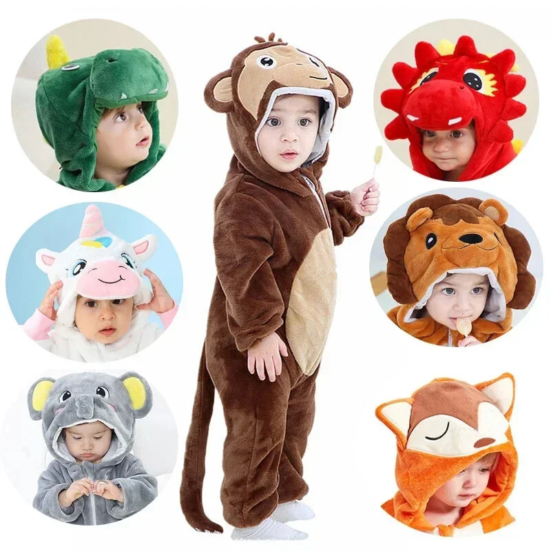 Beebi Loomade Pidžaamad Vastsündinutele Poistele Tüdrukutele Stitch Kombinesoonid Lastele Panda Tiiger Leopard Magamisriided Lastele Flanell Kigurumi