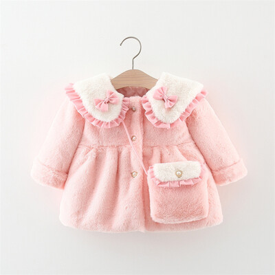 2 tk/komplekt Armsad talvised laste karvased riided Sweet Bow Pehme soe mantel 0-3 aastane lapse mantel + kott Laste uusaasta riided