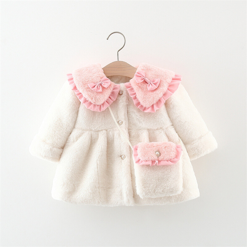2 tk/komplekt Armsad talvised laste karvased riided Sweet Bow Pehme soe mantel 0-3 aastane lapse mantel + kott Laste uusaasta riided