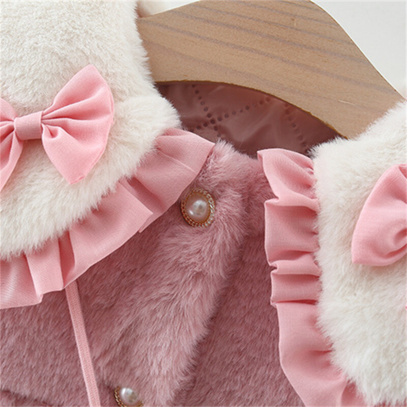 2 tk/komplekt Armsad talvised laste karvased riided Sweet Bow Pehme soe mantel 0-3 aastane lapse mantel + kott Laste uusaasta riided