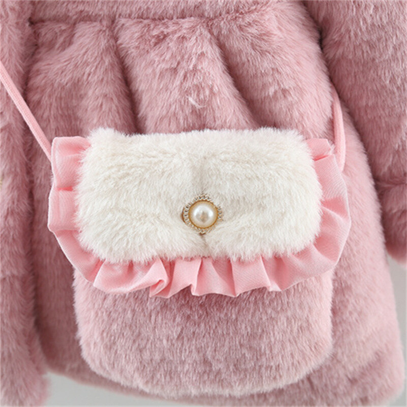 2 tk/komplekt Armsad talvised laste karvased riided Sweet Bow Pehme soe mantel 0-3 aastane lapse mantel + kott Laste uusaasta riided
