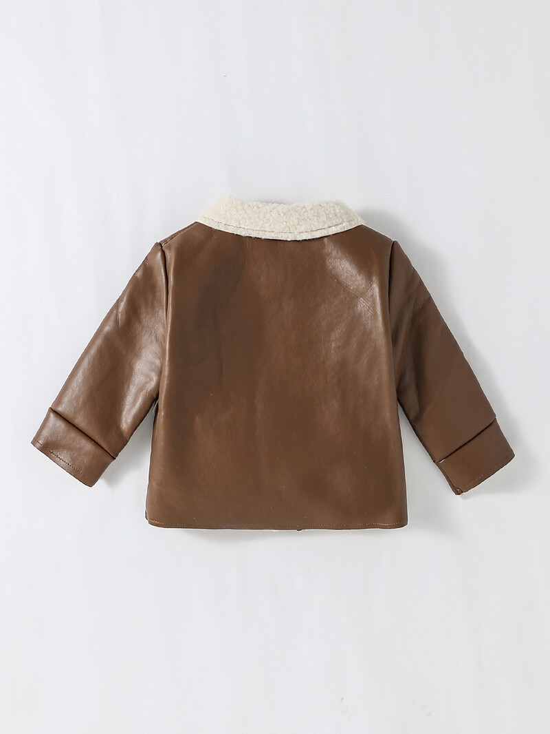 2024. gada jauns rudens/ziemas g Baby Boys ādas jakas mētelis ar garām piedurknēm stilīgam modes stila apģērbam 1–3 g.