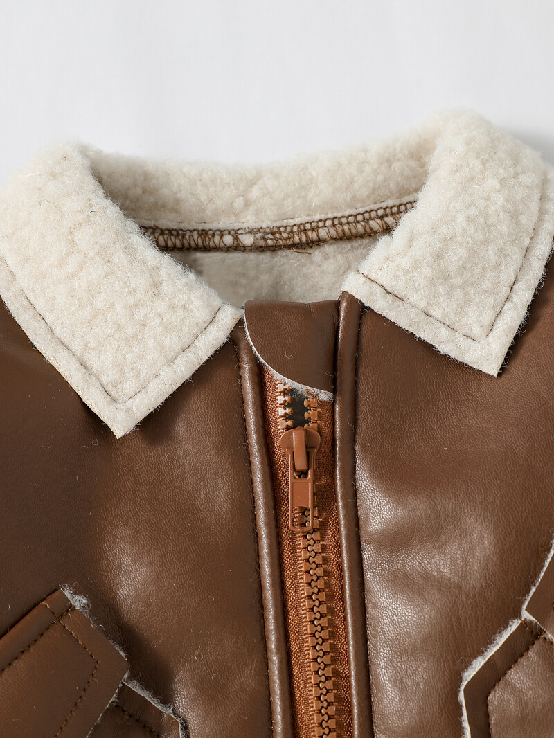 2024. gada jauns rudens/ziemas g Baby Boys ādas jakas mētelis ar garām piedurknēm stilīgam modes stila apģērbam 1–3 g.