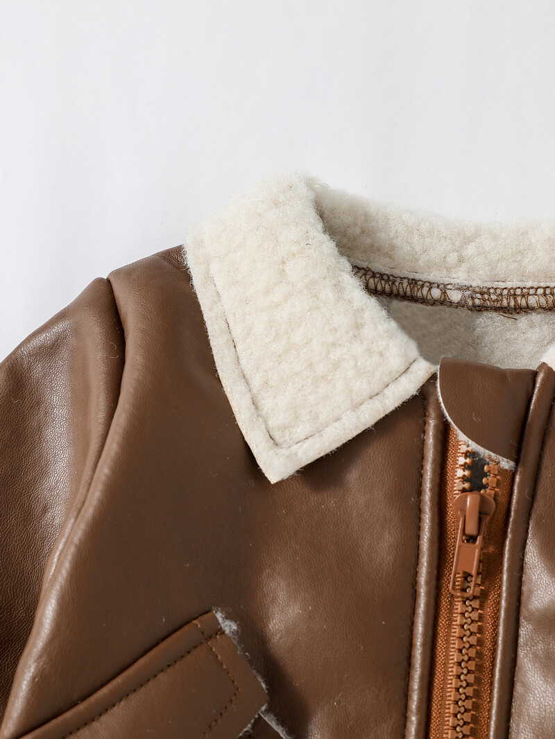 2024. gada jauns rudens/ziemas g Baby Boys ādas jakas mētelis ar garām piedurknēm stilīgam modes stila apģērbam 1–3 g.