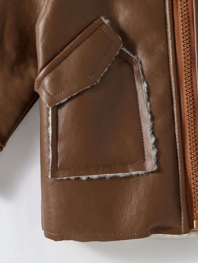 2024. gada jauns rudens/ziemas g Baby Boys ādas jakas mētelis ar garām piedurknēm stilīgam modes stila apģērbam 1–3 g.