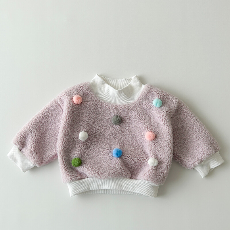 0-3Y téli baba lány pulóver újszülött baba ruházat baba lány berber polár pulóver Hajlabda felső vastag lány ruhák meleg
