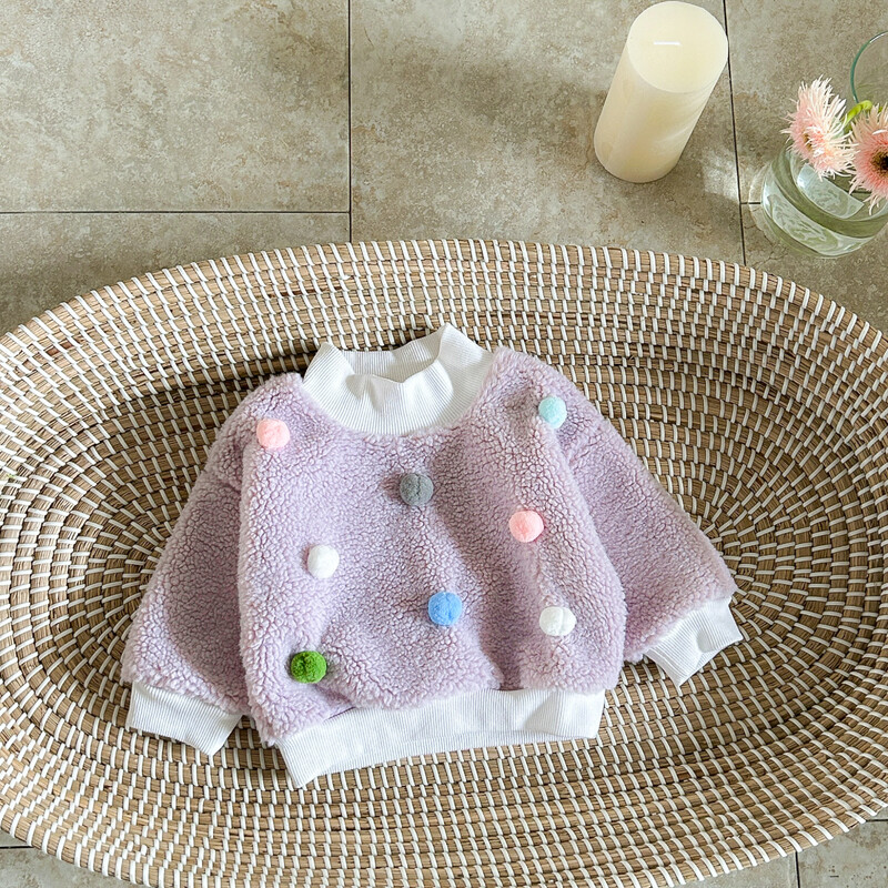 0-3Y téli baba lány pulóver újszülött baba ruházat baba lány berber polár pulóver Hajlabda felső vastag lány ruhák meleg