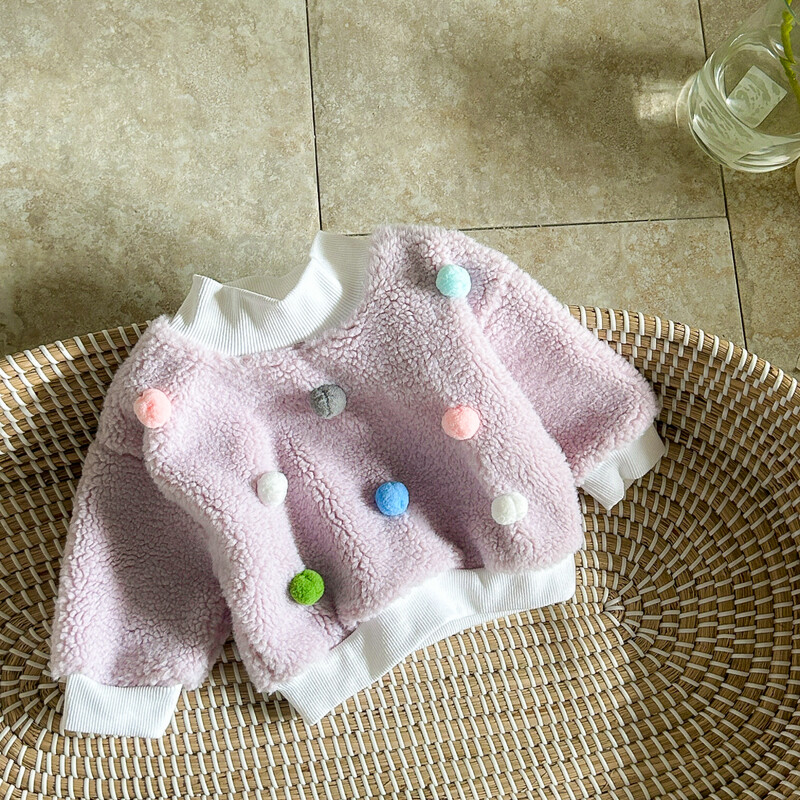 0-3Y téli baba lány pulóver újszülött baba ruházat baba lány berber polár pulóver Hajlabda felső vastag lány ruhák meleg
