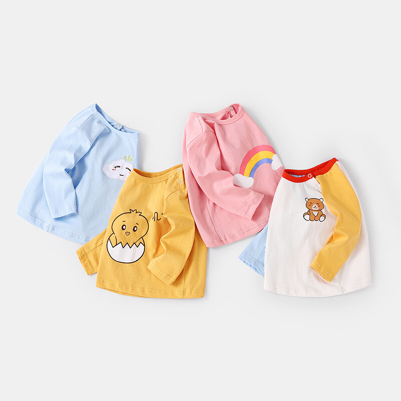 Zēniem Zēniem T-krekli ar garām piedurknēm Rudens Mazi Bērni Meitenes Masīvas kokvilnas apakškrekls Lāča apdruka Jaundzimušo zīdaiņu meiteņu t-krekli