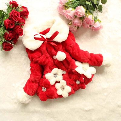 Jauns meitenes ziemas mētelis ar modernu trīsdimensiju lielu ziedu atloku ar garām piedurknēm siltu vilnas džemperi