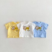 Καλοκαιρινό νεογέννητο βρέφος για κοριτσάκια χαριτωμένο καρτούν λιοντάρι μπλουζάκι Muslin τέλειο για παιδικά ρούχα μωρού