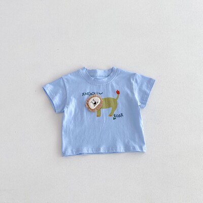 Καλοκαιρινό νεογέννητο βρέφος για κοριτσάκια χαριτωμένο καρτούν λιοντάρι μπλουζάκι Muslin τέλειο για παιδικά ρούχα μωρού