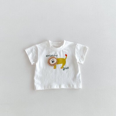 Καλοκαιρινό νεογέννητο βρέφος για κοριτσάκια χαριτωμένο καρτούν λιοντάρι μπλουζάκι Muslin τέλειο για παιδικά ρούχα μωρού