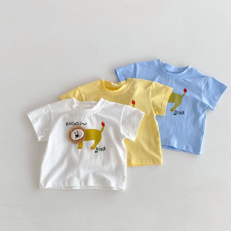 Καλοκαιρινό νεογέννητο βρέφος για κοριτσάκια χαριτωμένο καρτούν λιοντάρι μπλουζάκι Muslin τέλειο για παιδικά ρούχα μωρού