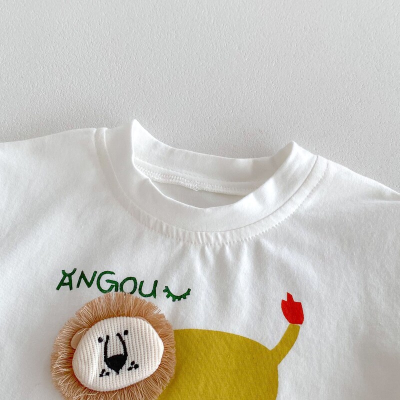 Καλοκαιρινό νεογέννητο βρέφος για κοριτσάκια χαριτωμένο καρτούν λιοντάρι μπλουζάκι Muslin τέλειο για παιδικά ρούχα μωρού