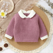 MISOWMNJOY Pavasara trikotāžas bērnu džemperi Džemperi Jauki Atloks Apkakle Kontrasta Krāsa Puloveru Topi Ikdienas mazuļu drēbes zīdaiņiem