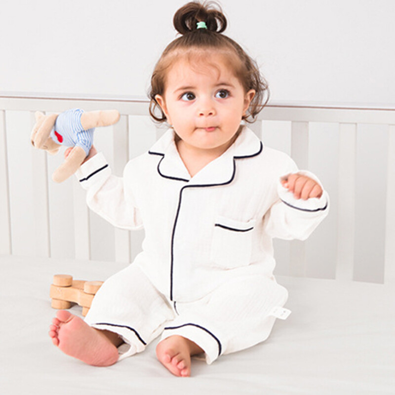 Mazuļu guļamveļa zēnam Meiteņu bioloģiskās kokvilnas baltā rombiņa jaundzimušajam pidžamam muslīna ar garām piedurknēm Onesie bērniem apģērbs mazuļu kombinezons