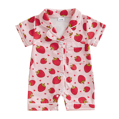 MISOWMNJOY Baby Girl hálóruha nyári nadrág alkalmi rövid ujjú hajtóka gallér eper/szív mintás jumpsuit csecsemő pizsama