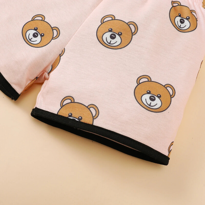 0-3 gadu pidžamas 2 gab. Karikatūras komplekts, jauka raksta tops ar īsām piedurknēm+šorti, zēniem un meitenēm ērts un mīksts vasaras mājas apģērbs