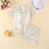 Zīdaiņu zīdaiņu meiteņu atpūtas apģērbs Vasaras mazuļu pidžamas komplekts bantītes ziedu raksta pogai ar īsām piedurknēm Topi Šorti Mazu bērnu mājas apģērbi