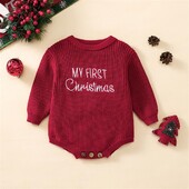 Χριστουγεννιάτικο Kint Βρεφικό πουλόβερ Romper Χειμερινά ζεστά ρούχα για νεογέννητο γράμμα κέντημα μακρυμάνικο casual βρεφική φόρμα για κορίτσι αγόρι