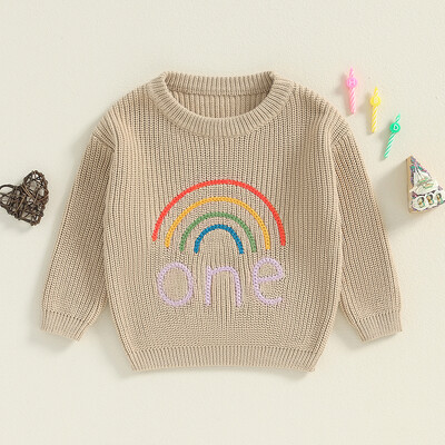 Mazuļu dzimšanas dienas džemperis ar varavīksnes izšuvumu ar garām piedurknēm, džemperis ar izgriezumu rudens ziemai