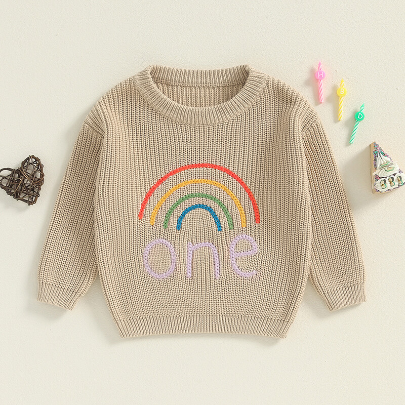 Mazuļu dzimšanas dienas džemperis ar varavīksnes izšuvumu ar garām piedurknēm, džemperis ar izgriezumu rudens ziemai