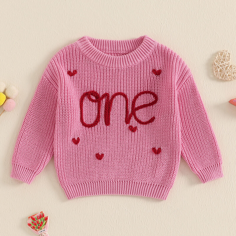 MISOWMNJOY Πλεκτό Βρεφικό πουλόβερ για Βαλεντίνο Νεογέννητο Jumper Casual Letter Κέντημα Καρδιά Μακρυμάνικο Πουλόβερ για νήπια